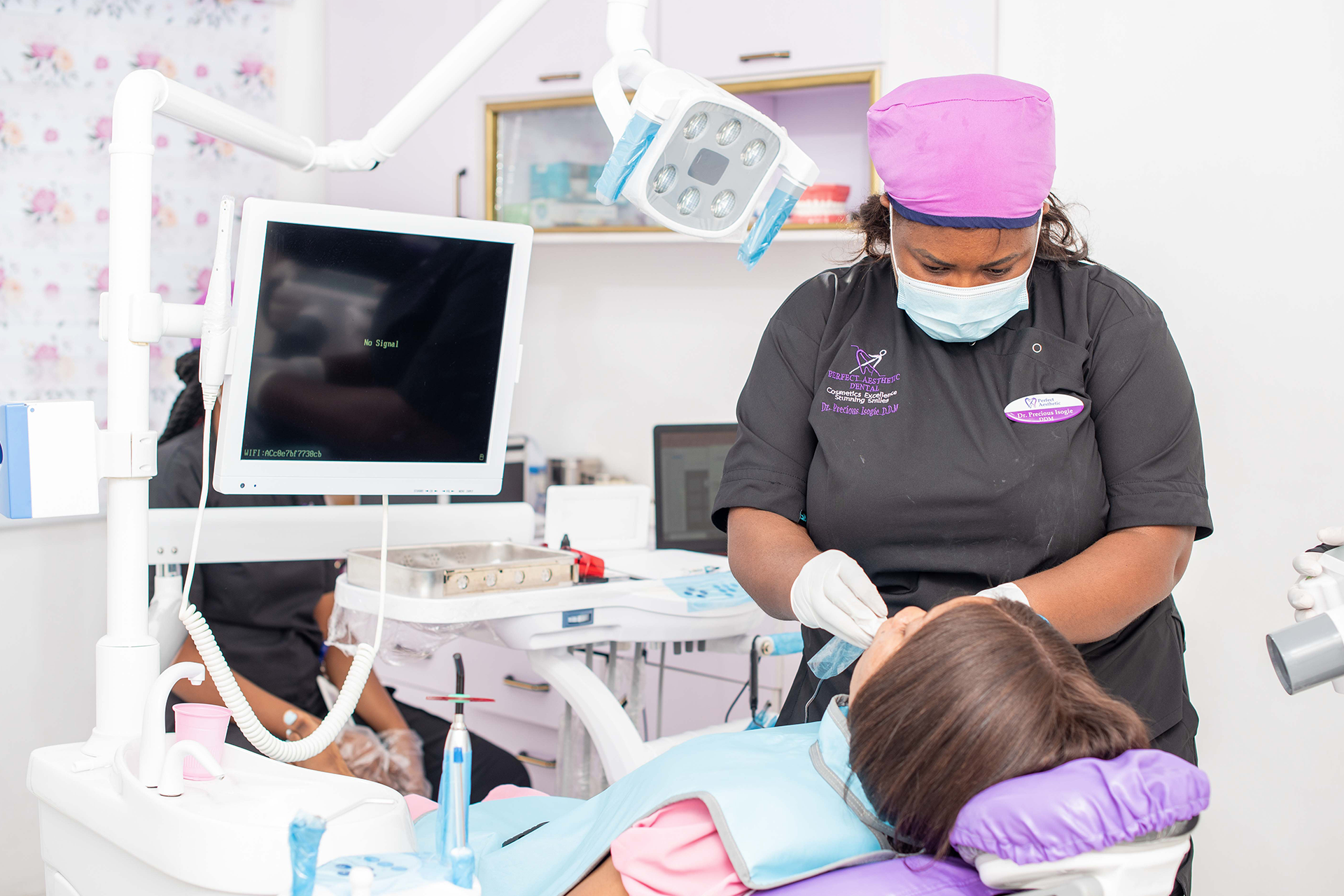 Dentist working on patient